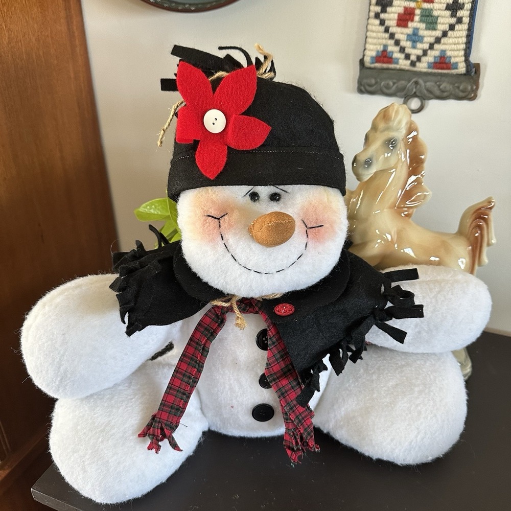 VTG Weighted Snowman Doorstop 15" Rustic Cottagecore Country Christmas